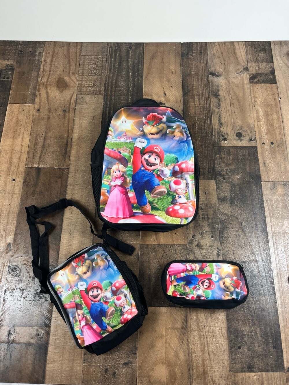 Nintendo Super Mario Bros Backpack Lunch Bag Pencil Case Set Kids Black Preowned